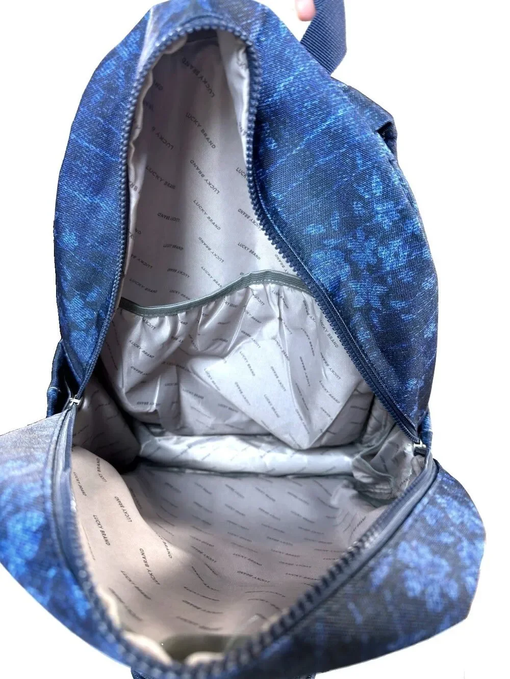 LUCKY BRAND Floral Denim Print Backpack Laptop Bag NWOT With Matching Pouch